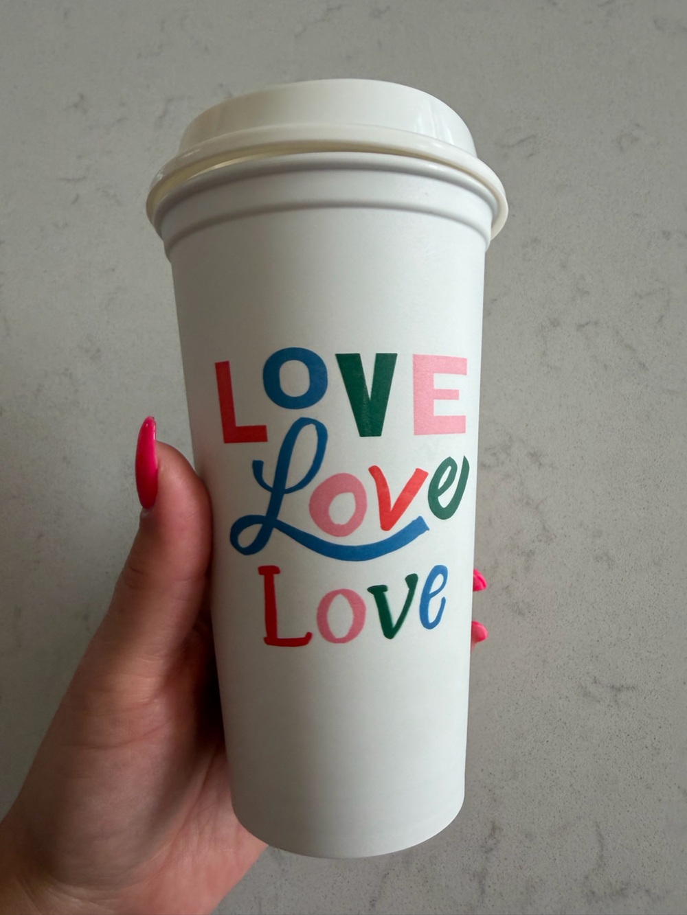 Starbucks White Love Multicolor Lettering Travel Cup